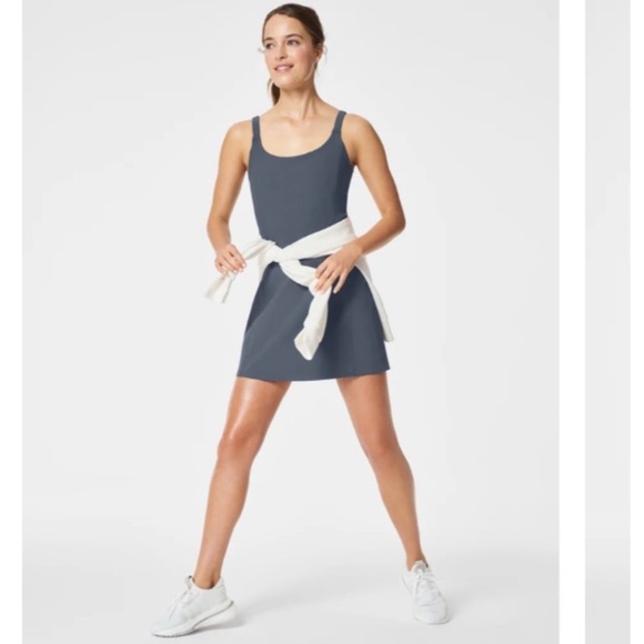 Spanx The Get Moving Easy Access Ribbed Straight Dress Stretch Dark Storm Medium - Picture 2 of 16